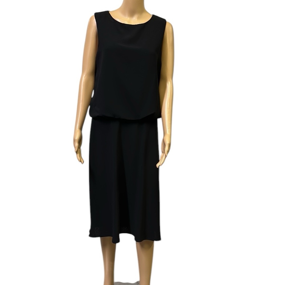 K Studio Vintage Black Sleeveless Elastic Waist Midi Dress Made in USA Womens 12